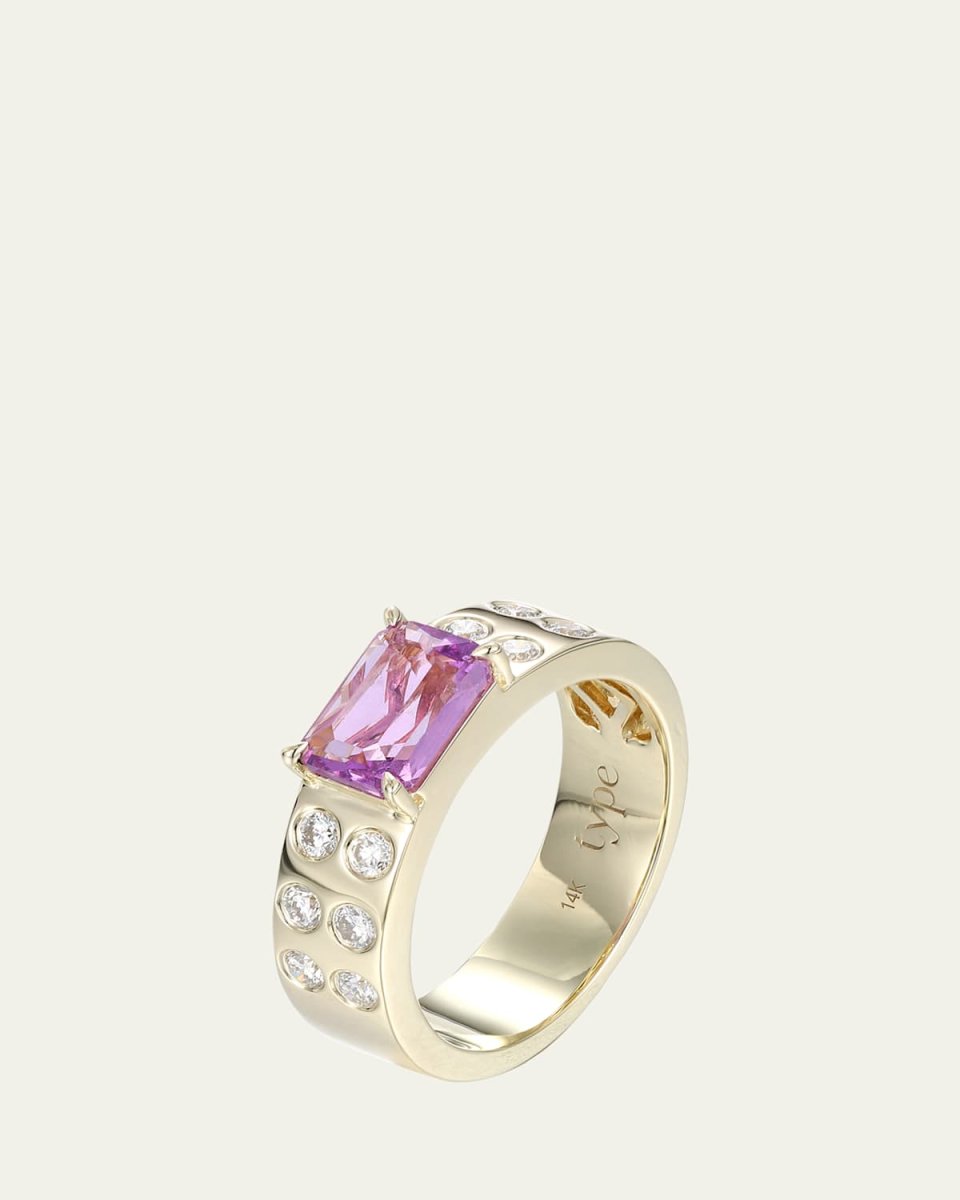 14K Yellow Gold Leggo ID Pink Sapphire and Diamonds Statement Ring